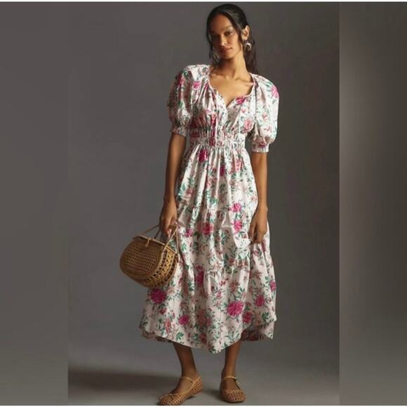Anthropologie Dresses & Skirts - Anthropologie Somerset Floral Puff Sleeve Maxi Dress Small Smocked Cottagecore